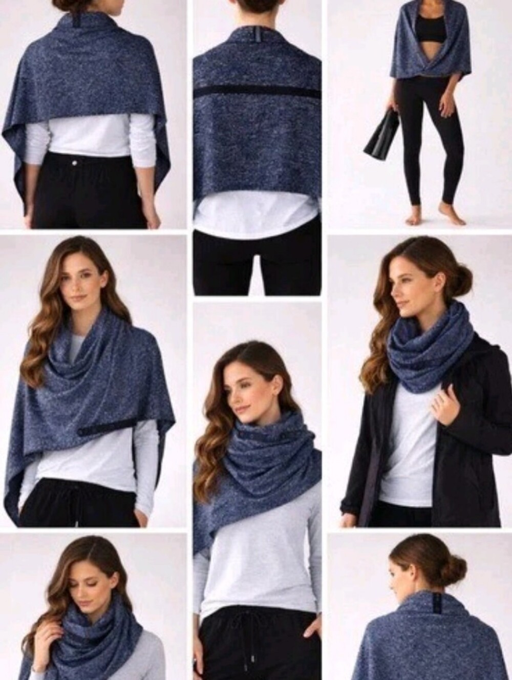 lululemon Vinyasa Snap Scarf Wrap Black White OS Poncho Athleisure Sporty